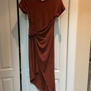 Gilli Asymmetrical Rust Dress with Twist Detail